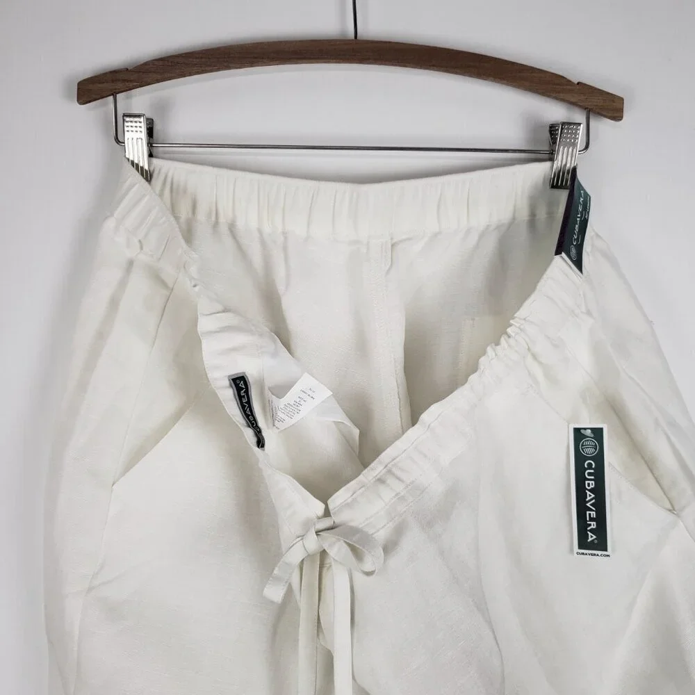 Cubavera Linen Blend Pants White Drawstring Casual NWT Mens Size XXL